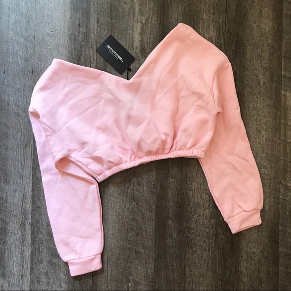 Pretty Little Thing Pink Crop Sweatshirt Small - Picture 4 of 7